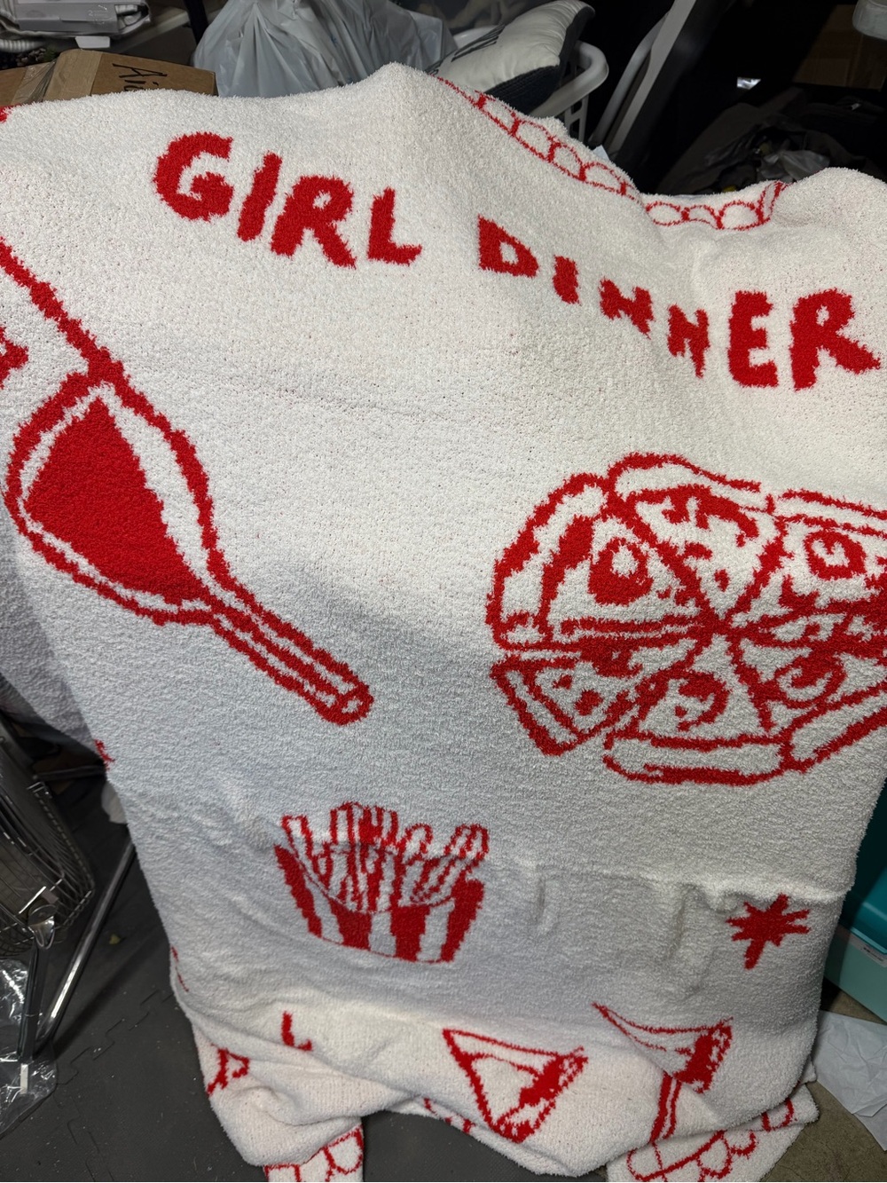 Pink Lily Red and White french fries design Textured Throw